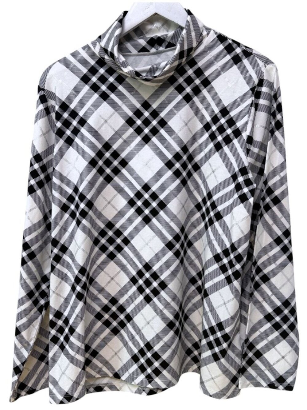 Talbots Turtleneck Tee Plus Size 2X Plaid Black White Holiday Women Top NWT